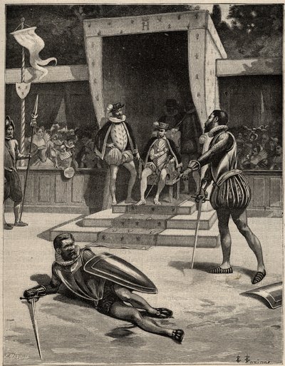 Duel mellem Francois de Vivonne de la Chataigneraie og Guy de Chabot, Baron de Jarnac i Saint Germain en Laye, Frankrig 10. juli af Anonymous Anonymous