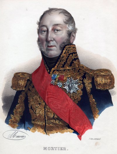 Edouard Adolphe Mortier (1768-1835), marskal af Frankrig - Anonym - 1835 - Litografi, akvarel - 32x24 - Privat samling af Anonymous Anonymous