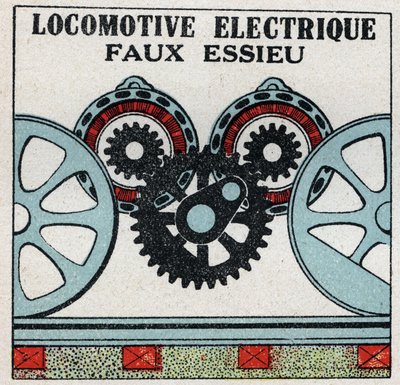 Elektriske jernbaner: falsk aksel på et elektrisk lokomotiv. Anonym illustration fra 1925. Privat samling. af Anonymous Anonymous