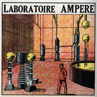 El-rør: Ampere laboratorium. Anonym illustration af 1925. Privat samling. af Anonymous Anonymous