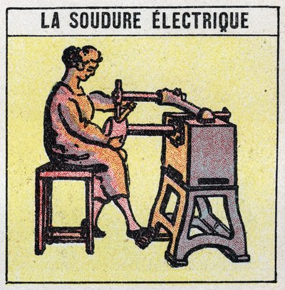 El-værktøj: elektrisk svejsning. Anonym illustration af 1925. Privat samling. af Anonymous Anonymous
