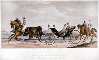 Elisabeth (Sissi) og François Joseph I (1830 - 1916) fra Østrig under en karettur. Gravering 1800-tallet. Privat samling af Anonymous Anonymous