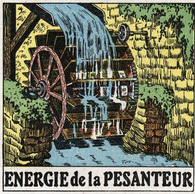 Tyngdekraftens energi: hjul på en vandmølle. Anonym illustration fra 1925. Privat samling. af Anonymous Anonymous