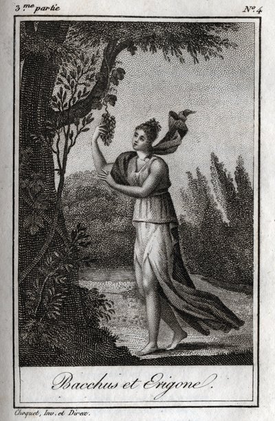 Erigo og Bacchus, Indgravering af 1819 i "Letters to Emily on Mythology" af Charles Albert Demoustier (1760-1801). Privat samling. af Anonymous Anonymous
