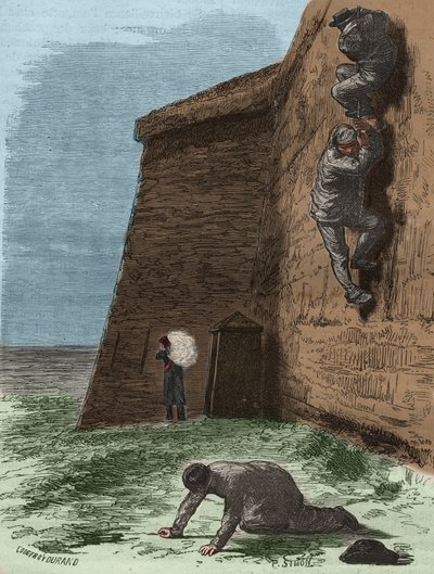 Flygte fra fængslet i Rochefort i det 19. århundrede. Indgravering i "Fangernes historie fra deres skabelse til i dag"" (1877) af Pierre Zaccone (1817-1895) (Colonia Penale - Straffekoloni). Privat samling. af Anonymous Anonymous