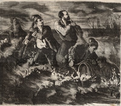 Flugt fra fængslet i Belle-Ile-en-Mer (smuk ø til søs) i det 19. århundrede. Indgravering i "Historien om fængslerne fra deres skabelse til i dag"" (1877) af Pierre Zaccone (1817-1895) (Colonia Penale - Straffekoloni) af Anonymous Anonymous