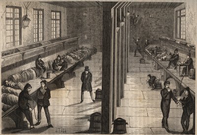Flugt af tre fanger i værelset Saint Gilles i bagne de Rochefort den 28. december 1840. Indgravering i "Historien om bagnes siden deres skabelse til i dag"" (1877) af Pierre Zaccone (1817-1895) (Colonia Penale - Straffekoloni). Privat samling. af Anonymous Anonymous