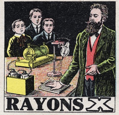 Ether (materiale): Røntgenstråler opdaget af den tyske fysiker Wilhelm Conrad Roentgen eller Roentgen (1845-1923). Anonym illustration fra 1925. Privat samling. af Anonymous Anonymous
