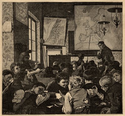 Slutningen af ​​klassen - skole - - gravering 1890 af Anonymous Anonymous
