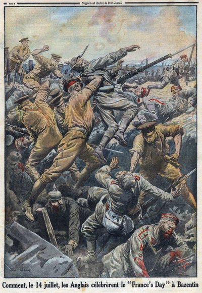 Første Verdenskrig 1914-1918 (Krig 14-18). Slaget ved Kreta Bazentin den 13. og 14. juli 1916 hvor englænderne modsatte sig den tyske hær. I "" Le Petite Journal"", den 6/08/1916. Privat samling af Anonymous Anonymous