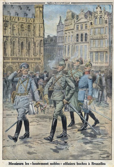 Første Verdenskrig 1914-1918 (Krig 14-18). De tyske officerer i Bruxelles repræsenteret som "højt ædle boches". I "" Le Petite Journal"", den 28/05/1916. Privat samling af Anonymous Anonymous