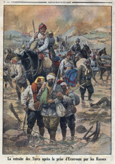 Første Verdenskrig 1914-1918 (Krig 14-18). Tyrkernes tilbagetog efter at russerne indtog Erzerum. I "" Le Petite Journal"", den 27/02/1916. Privat samling af Anonymous Anonymous