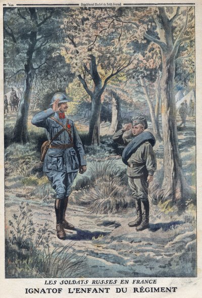 Første Verdenskrig 1914-1918 (Krig 14-18). Den unge russiske soldat Ignatof i et fransk hærregiment. I "" Le Petité Journal"", den 21/05/1916. Privat samling af Anonymous Anonymous