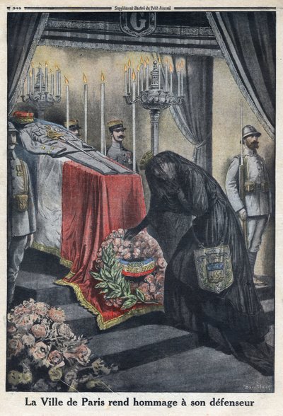 Første Verdenskrig 1914-1918 (Krig 14-18). Hyldest af byen Paris til general Joseph Simon Gallieni (1849-1916), der forsvarede byen. I "" Le Petite Journal"", den 18/06/1916. Privat samling af Anonymous Anonymous