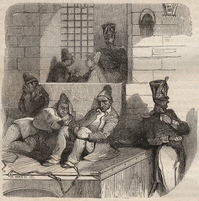 Tvunget til hvile i Rochefort-fængslet i det 19. århundrede. Indgravering i "Historien om fængslerne fra deres skabelse til i dag"" (1877) af Pierre Zaccone (1817-1895) (Colonia Penale - Straffekoloni) af Anonymous Anonymous