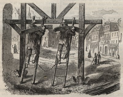 Forcats tømrere ved Toulon Bagne i det 19. århundrede. Indgravering i "Fangernes historie fra deres skabelse til i dag"" (1877) af Pierre Zaccone (1817-1895) (Colonia Penale - Straffekoloni). Privat samling. af Anonymous Anonymous