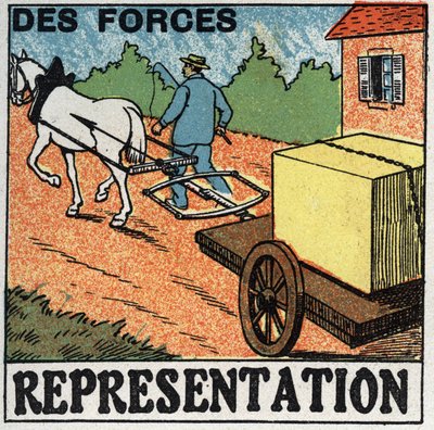 Kræfter: en hest trækker en bil. Anonym illustration fra 1925. Privat samling. af Anonymous Anonymous