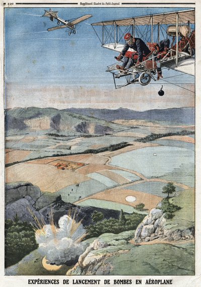 Fransk Armee: "" Opsendelse af flybombeoplevelser"". Indgravering i "" Le Petité Journal"", den 14/04/1912. Privat samling. af Anonymous Anonymous