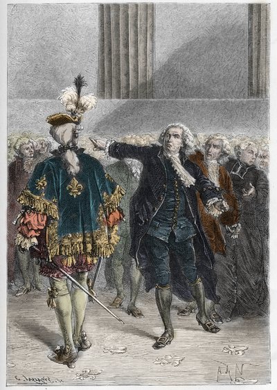 Fransk revolution - møde i generalstaterne den 23/06/1789: Honore Gabriel (Honore-Gabriel) Riqueti, greve af Mirabeau (1749-1791) henvender sig til Henri Evrard (Henri-Evrard), markis af Dreux Breze (Dreux-Breze) (1762-1829) - Generalstater i Versailles af Anonymous Anonymous