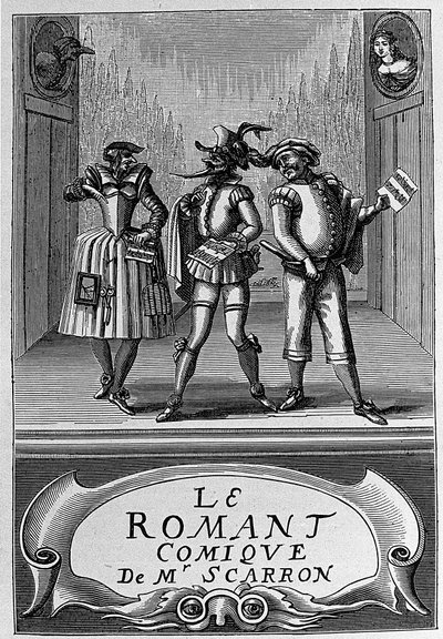 Frontispice af bogen "The Comic Roman" af Paul Scarron (1610-1660), fransk forfatter. Stik af det 18. århundrede. af Anonymous Anonymous