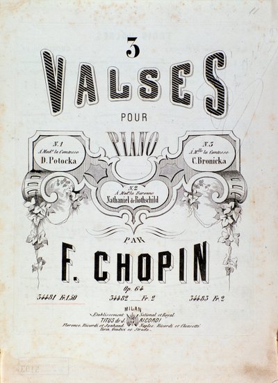 Frontispice af partituret til "3 valse for klaver" af Frederic Chopin (1810-1849) 1800-tallets privatsamling af Anonymous Anonymous
