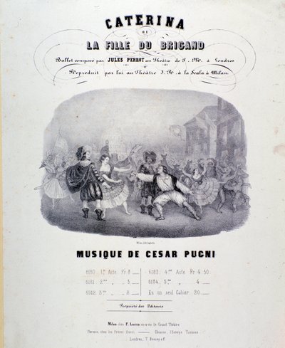 Frontispice til det musikalske partitur af Catarina eller bandittens datter af Pugni til repræsentationen ved Teatro alla Scala (1847) af Anonymous Anonymous