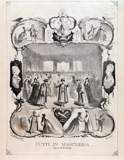 Frontispice fra musikpartitur af Tutti i maske, opera af Carlo Pedrotti af Anonymous Anonymous