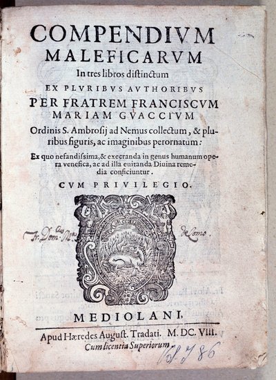 Frontispice af Compendium maleficarum af Guazzo om dæmonologi og hekseri (gravering af Anonymous Anonymous