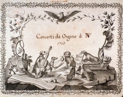 Frontispice af et partitur med repræsentation af dyr, der spiller på musikinstrumenter (1783) af Anonymous Anonymous