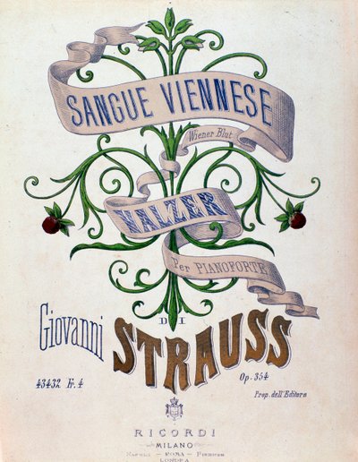 Frontispice af musikpartitur af Wienerblod af Johann Strauss af Anonymous Anonymous