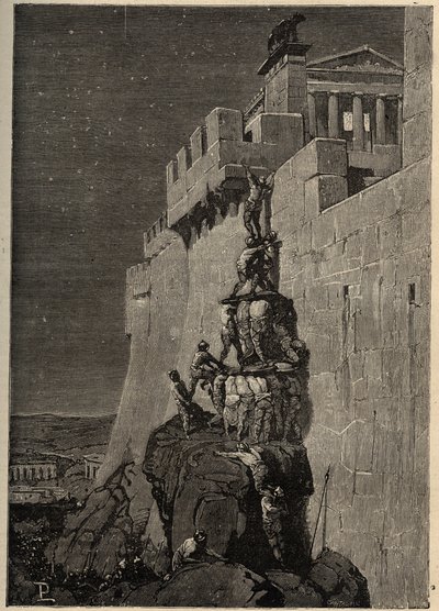 Gallere forsøger at erobre Capitol (390 f.Kr.) - Gæs redder den romerske Capitol fra galliske angribere - - gravering 1890 af Anonymous Anonymous