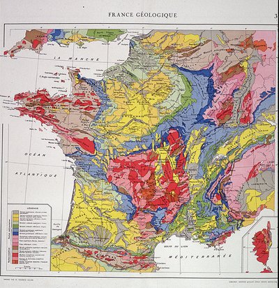 Geografisk kort: Geologisk Frankrig - Atlas fra 1950