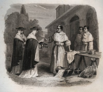 Giovanni da Fidanza kendt som Bonaventure (omkring 1217-1274) (San Bonaventura) modtog kardinalhatten. Indgravering fra 1846 i ""De helliges liv"". Privat samling. af Anonymous Anonymous