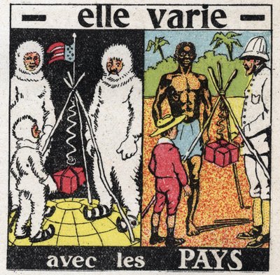 Kornethed: det varierer fra land til land. Måler tyngdekraften med en fjeder ved polen og derefter i Ecuador. Anonym illustration fra 1925. Privat samling. af Anonymous Anonymous
