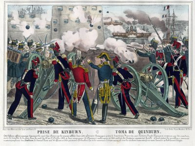 Guerre de Crimee - Bataille de Kinburn (1855) - Bombardement af Kinburn - Anonym - 1857 - Litografi, akvarel - 29,5x42,7 - Privat samling af Anonymous Anonymous