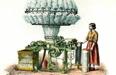 Habner kam bruges til at spinde uld. 1800-tals gravering privat samling. af Anonymous Anonymous