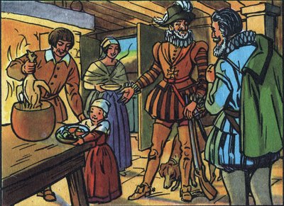 Henrik IV og kyllingen i gryden. Anonym illustration i ""Samling af Frankrigs suveræner og statsoverhoveder"". 20. århundrede. Privat samling. af Anonymous Anonymous