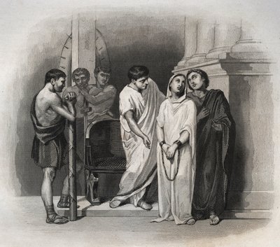 Hellig Sejr, led martyrdøden i Kartago med den hellige Saturnin, i 304. Indgravering fra 1846 i "" Helgenernes liv"". Privat samling. af Anonymous Anonymous