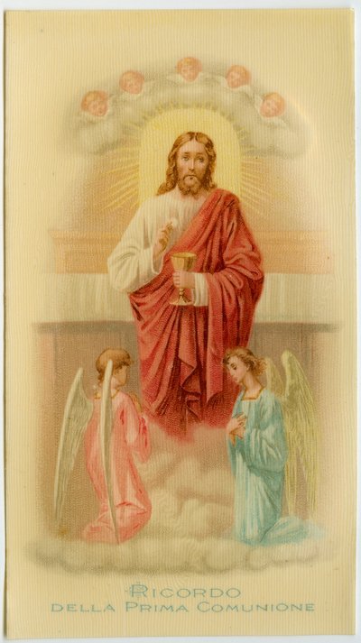 Hellig billede: Første nadver, Jesus holder værten (tryk) af Anonymous Anonymous