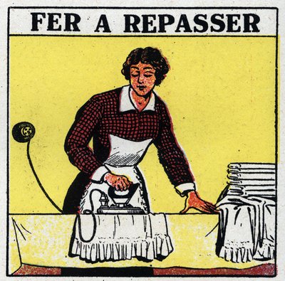Husholdningsbrug af elektricitet: jern. Anonym illustration fra 1925. Privat samling. af Anonymous Anonymous