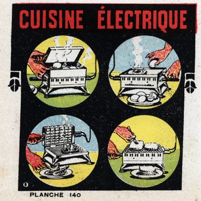 Husholdningernes forbrug af elektricitet: elektrisk køkken med grill. Anonym illustration fra 1925. Privat samling. af Anonymous Anonymous