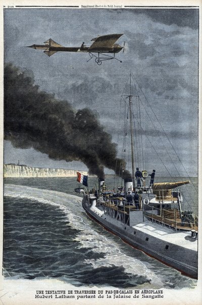 Hubert Latham (1883-1912), fransk flyver, der forlader Sangatte i et monoplan 