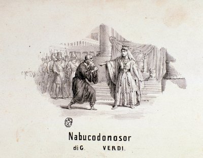 Illustreret frontispice af musikalsk partitur af Nabucco-operaen af Giuseppe Verdi af Anonymous Anonymous