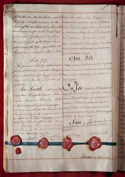 Uafhængighed af USA: handel med venskab og handel mellem Frankrig og USA (repræsenteret af Benjamin Franklin) stammer fra februar 1778 på begge sprog. 1778 Paris, Udenrigsministeriet af Anonymous Anonymous