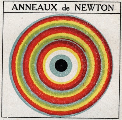 Interferenser: ringe af Isaac Newton (1642-1727). Anonym illustration fra 1925. Privat samling. af Anonymous Anonymous