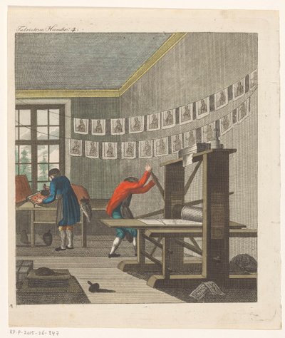 Interiør af et trykkeri, ca. 1750-1850 (gravering) af Anonymous Anonymous
