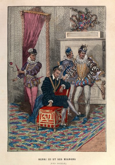 Kong Henrik III (1551 - 1589) og hans Mignon - Kong Henrik III af Frankrig og hans favoritter 1500-tallet - privat samling af Anonymous Anonymous