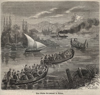 Fængslet i Toulon - en kæde ned ad Rhone - Indgravering i "Historien om fængslerne fra deres skabelse til i dag" (1877) af Pierre Zaccone (1817-1895) (Colonia Penale - Straffekoloni) af Anonymous Anonymous