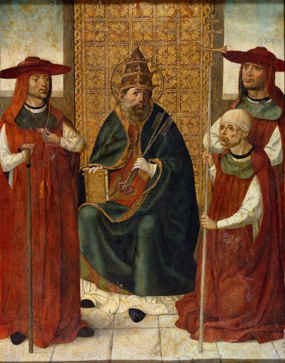 ""Kardinal Pedro Gonzalez de Mendoza beder sammen med Sankt Peter"" (Kardinal Pedro Gonzalez de Mendoza (1428-1495) beder før Sankt Peter) Anonymt maleri 1490-1495 Museo del Prado, Madrid af Anonymous Anonymous