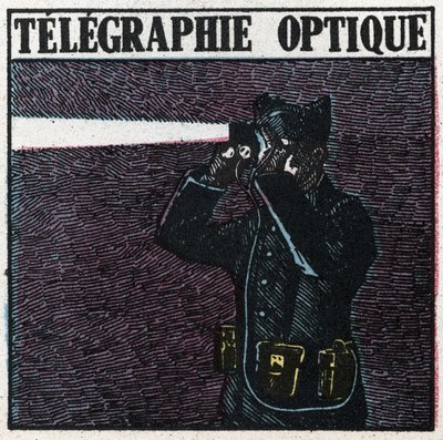 Lyssignaler: optisk telegrafi. Anonym illustration af 1925. Privat samling. af Anonymous Anonymous